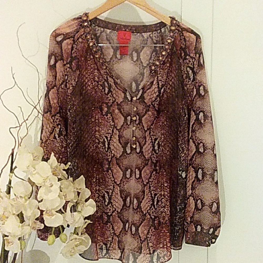 V Cristina Embellished Animal Print Blouse